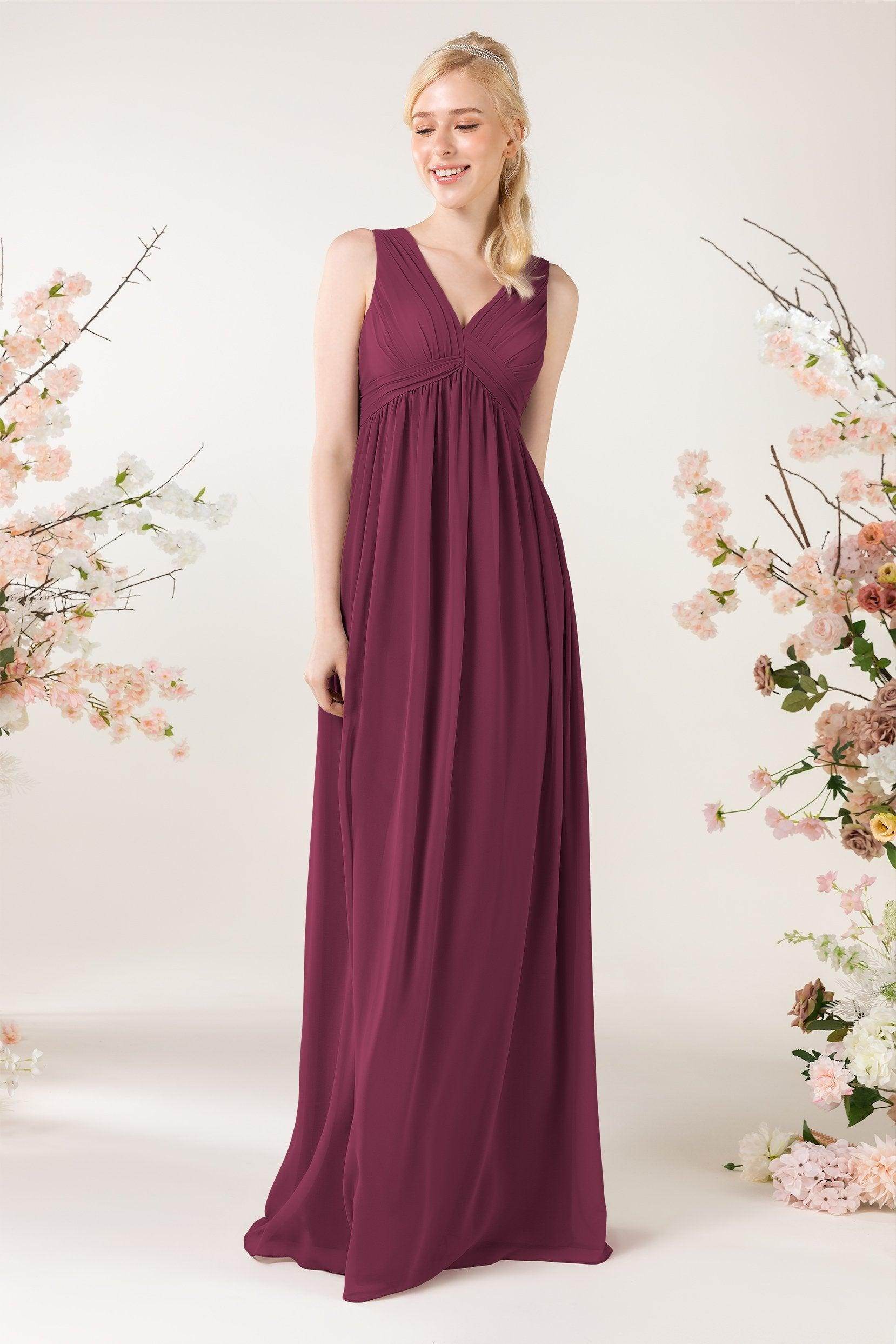 A-Line Sweep-Brush Train Chiffon Bridesmaid Dress CB0455 - COCOMELODY